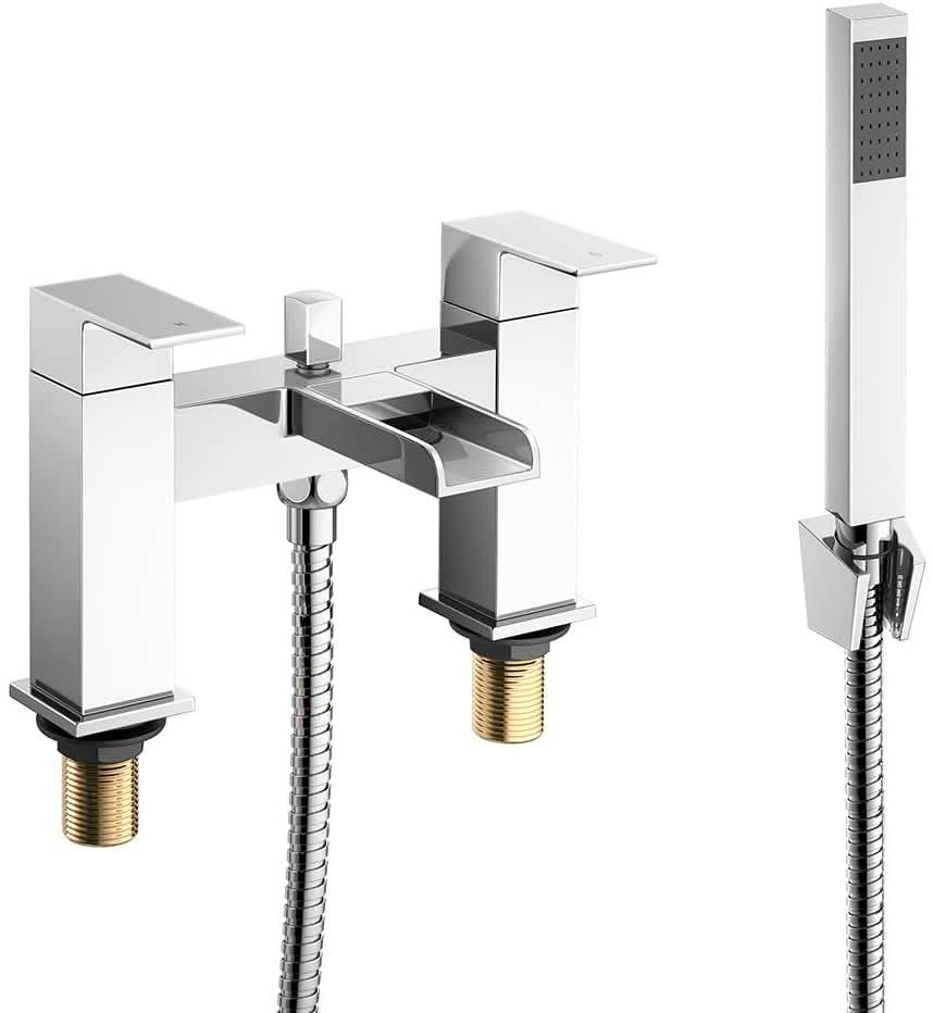 iBathUK Chrome Waterfall Basin Sink Mixer Tap, Bath Tub Filler Shower Head Bathroom Set, Stylish Bath Filler Tap for Modern Bathrooms, Chrome
