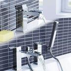 iBathUK Chrome Waterfall Basin Sink Mixer Tap, Bath Tub Filler Shower Head Bathroom Set, Stylish Bath Filler Tap for Modern Bathrooms, Chrome