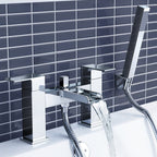 iBathUK Chrome Waterfall Basin Sink Mixer Tap, Bath Tub Filler Shower Head Bathroom Set, Stylish Bath Filler Tap for Modern Bathrooms, Chrome