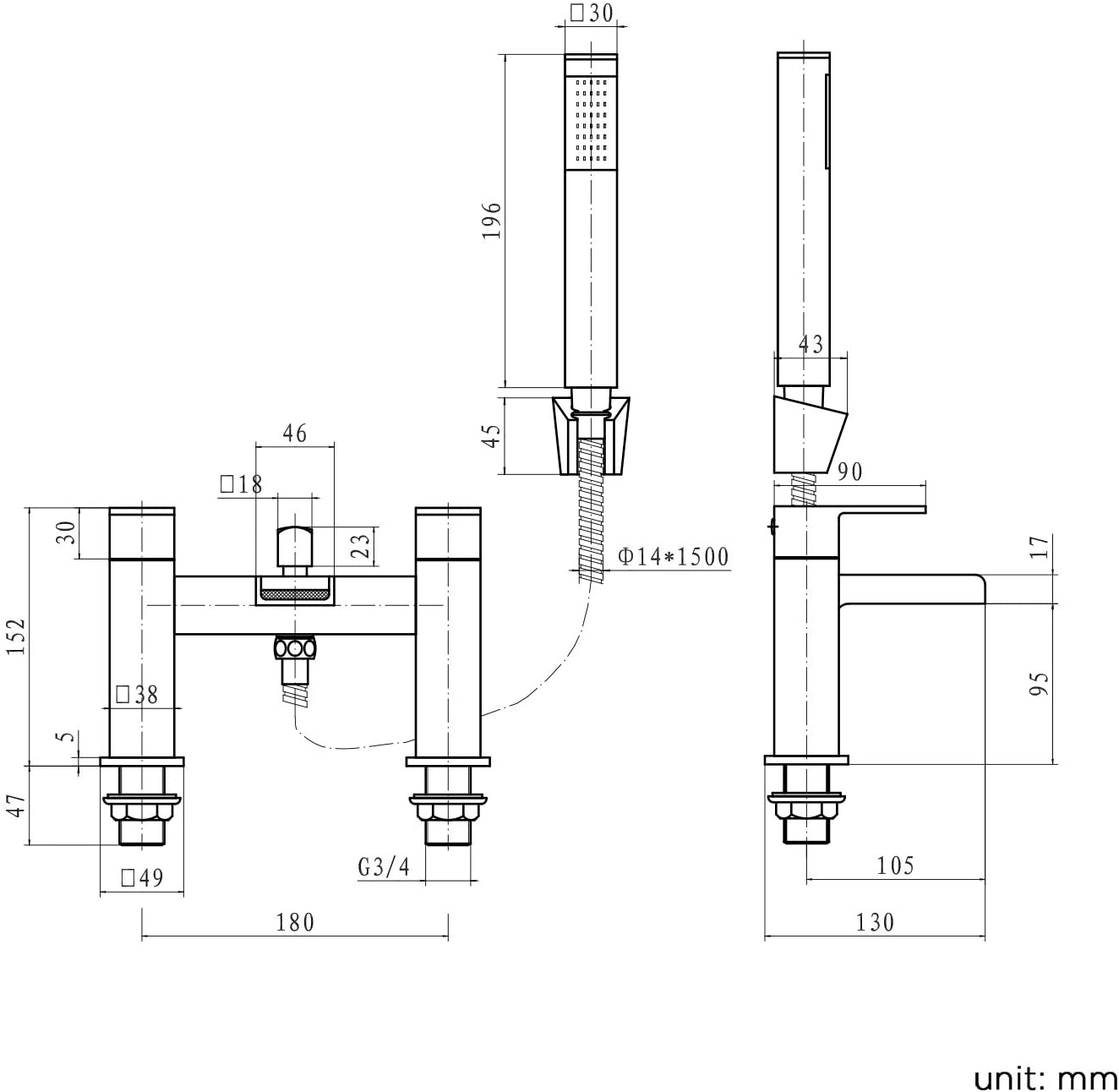 iBathUK Chrome Waterfall Basin Sink Mixer Tap, Bath Tub Filler Shower Head Bathroom Set, Stylish Bath Filler Tap for Modern Bathrooms, Chrome