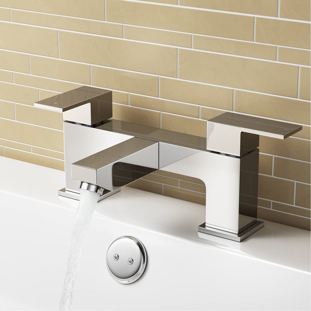 iBathUK Mist Basin Sink Mixer Tap & Bath Filler Bathroom Faucet Set, Coordinated Bathroom Filler Taps with Modern Style and Function, Chrome