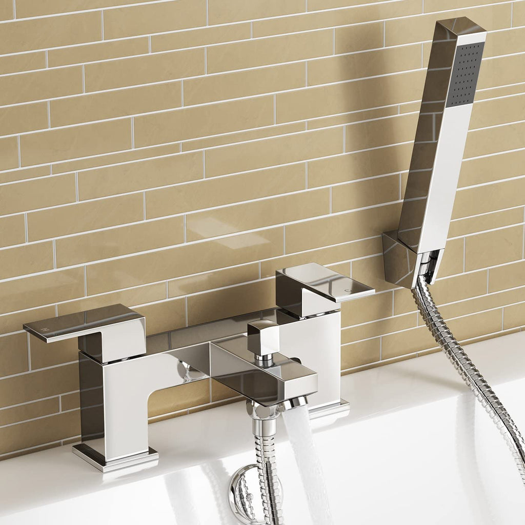iBathUK Mist Basin Sink Mixer Tap & Bath Filler Hand Held Shower Head Set, Modern Bathroom Filler Taps, Chrome