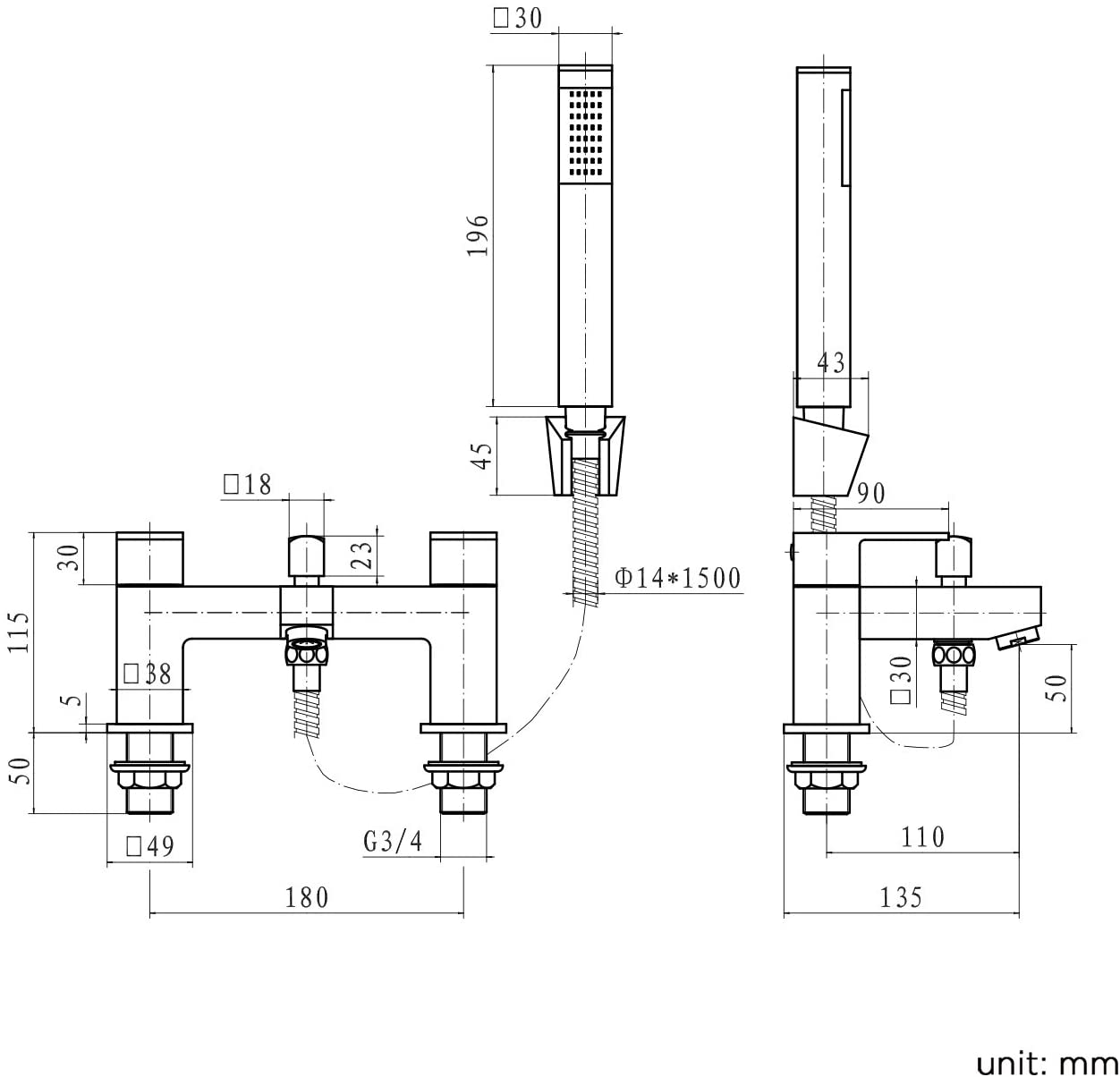 iBathUK Mist Basin Sink Mixer Tap & Bath Filler Hand Held Shower Head Set, Modern Bathroom Filler Taps, Chrome