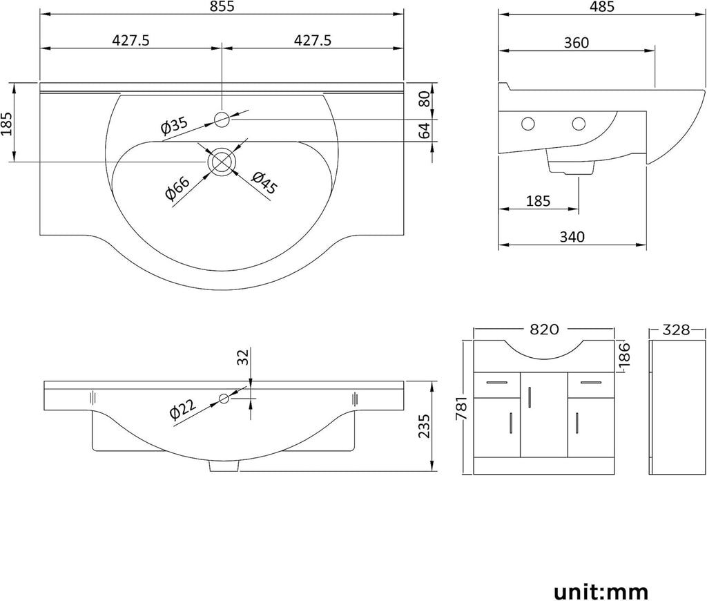 2 Piece Toilet & Basin Set Gloss White Vanity Sink Unit Bathroom Furniture Suite