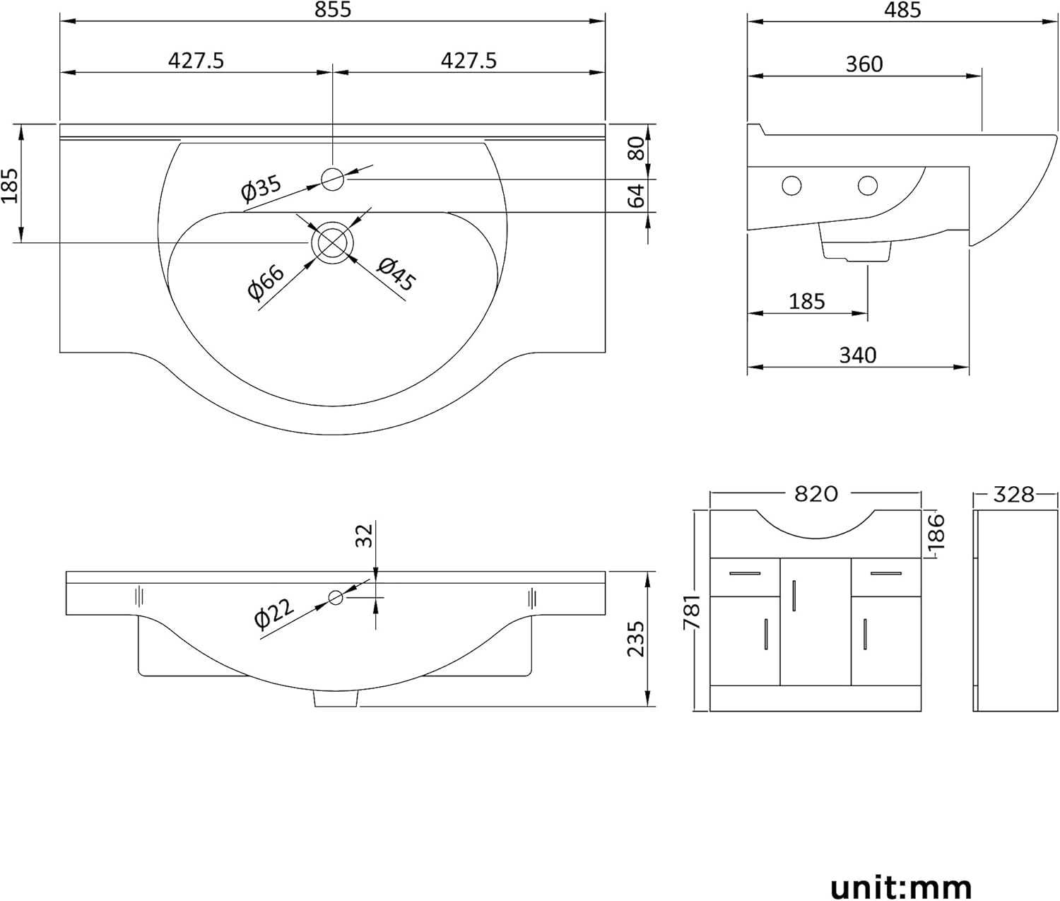 2 Piece Toilet & Basin Set Gloss White Vanity Sink Unit Bathroom Furniture Suite