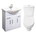 2 Piece Toilet & Basin Set Gloss White Vanity Sink Unit Bathroom Furniture Suite