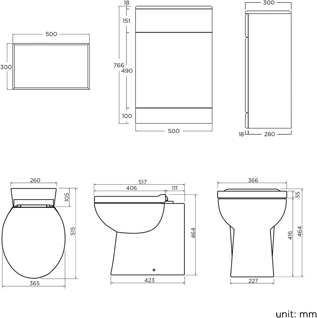 Modern Back to Wall Toilet with Soft Close Seat White Gloss WC Furniture Unit BS2880