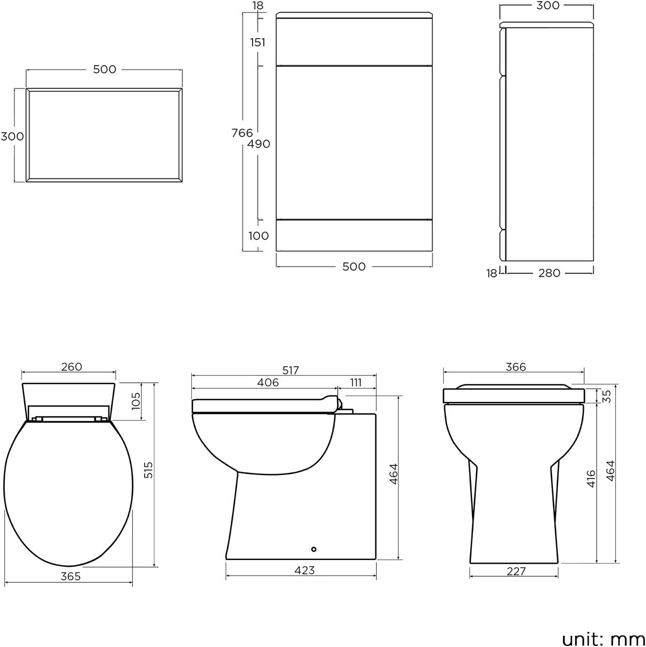 Modern Back to Wall Toilet with Soft Close Seat White Gloss WC Furniture Unit BS2880