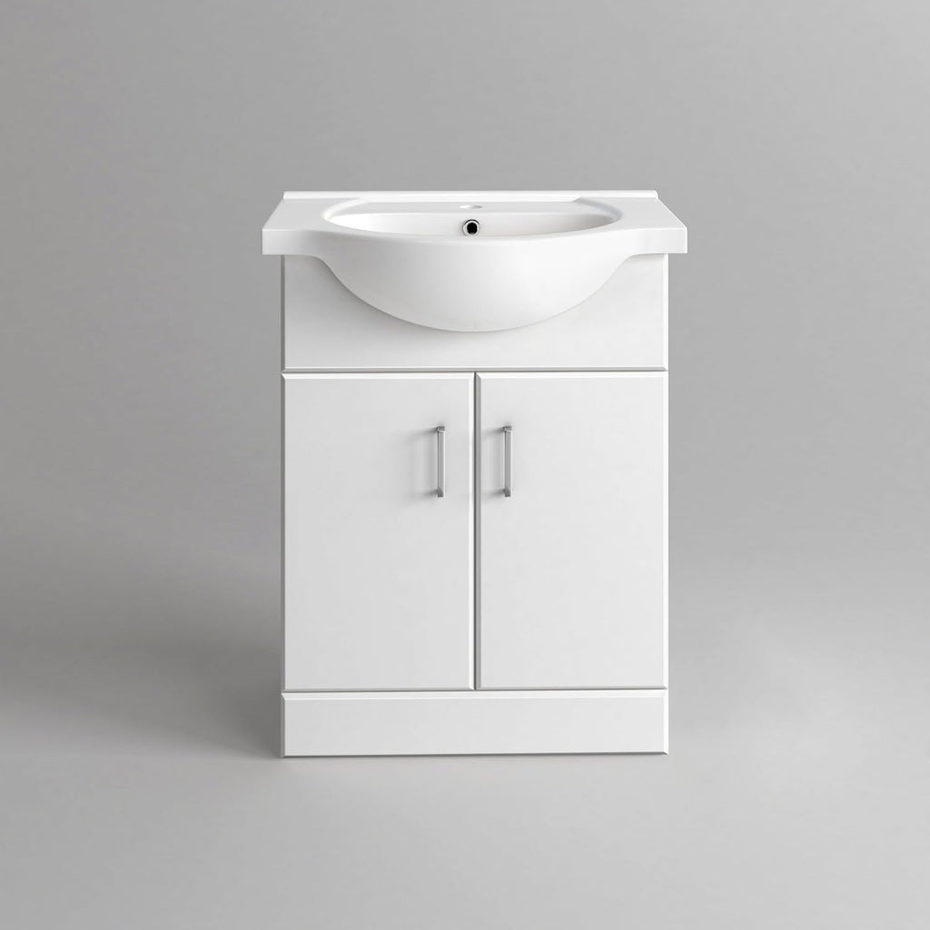 Quartz Toilet & 550mm Sink Cabinet Set - Gloss White
