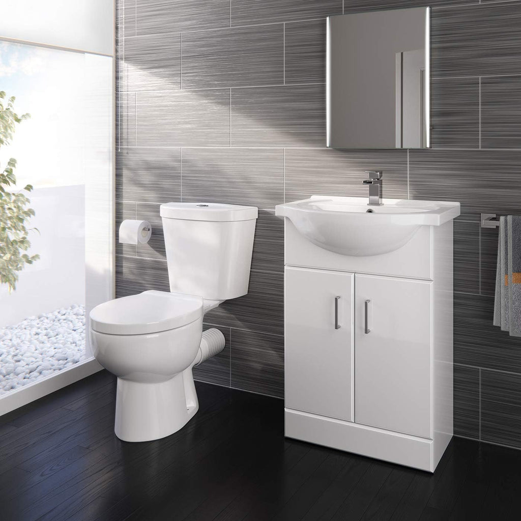 Quartz Toilet & 550mm Sink Cabinet Set - Gloss White