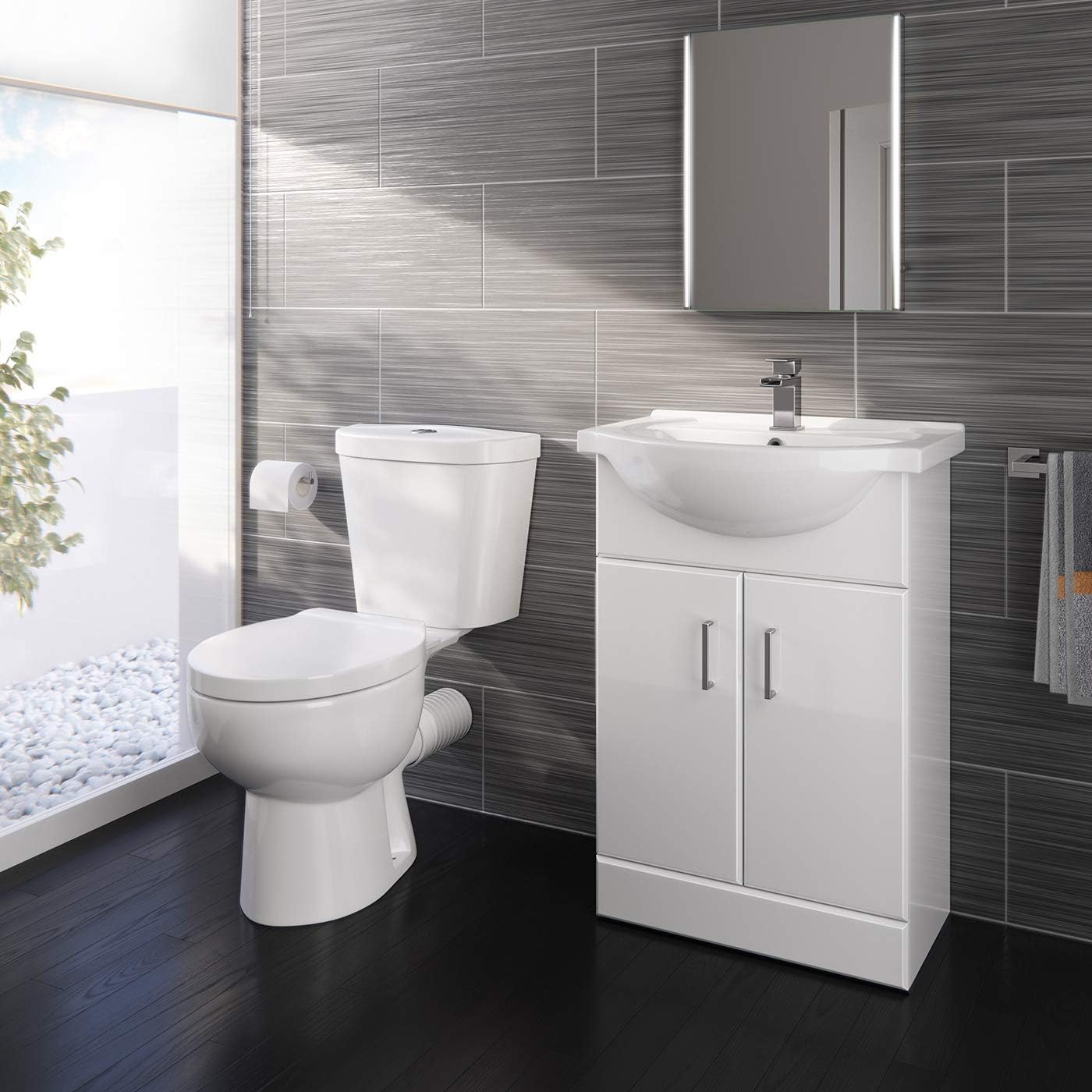 Quartz Toilet & 550mm Sink Cabinet Set - Gloss White