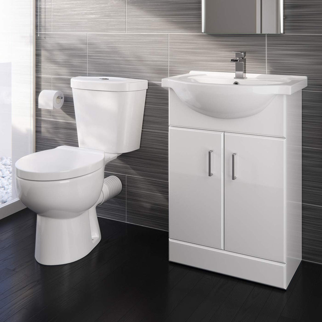 Quartz Toilet & 550mm Sink Cabinet Set - Gloss White