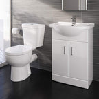 Quartz Toilet & 550mm Sink Cabinet Set - Gloss White