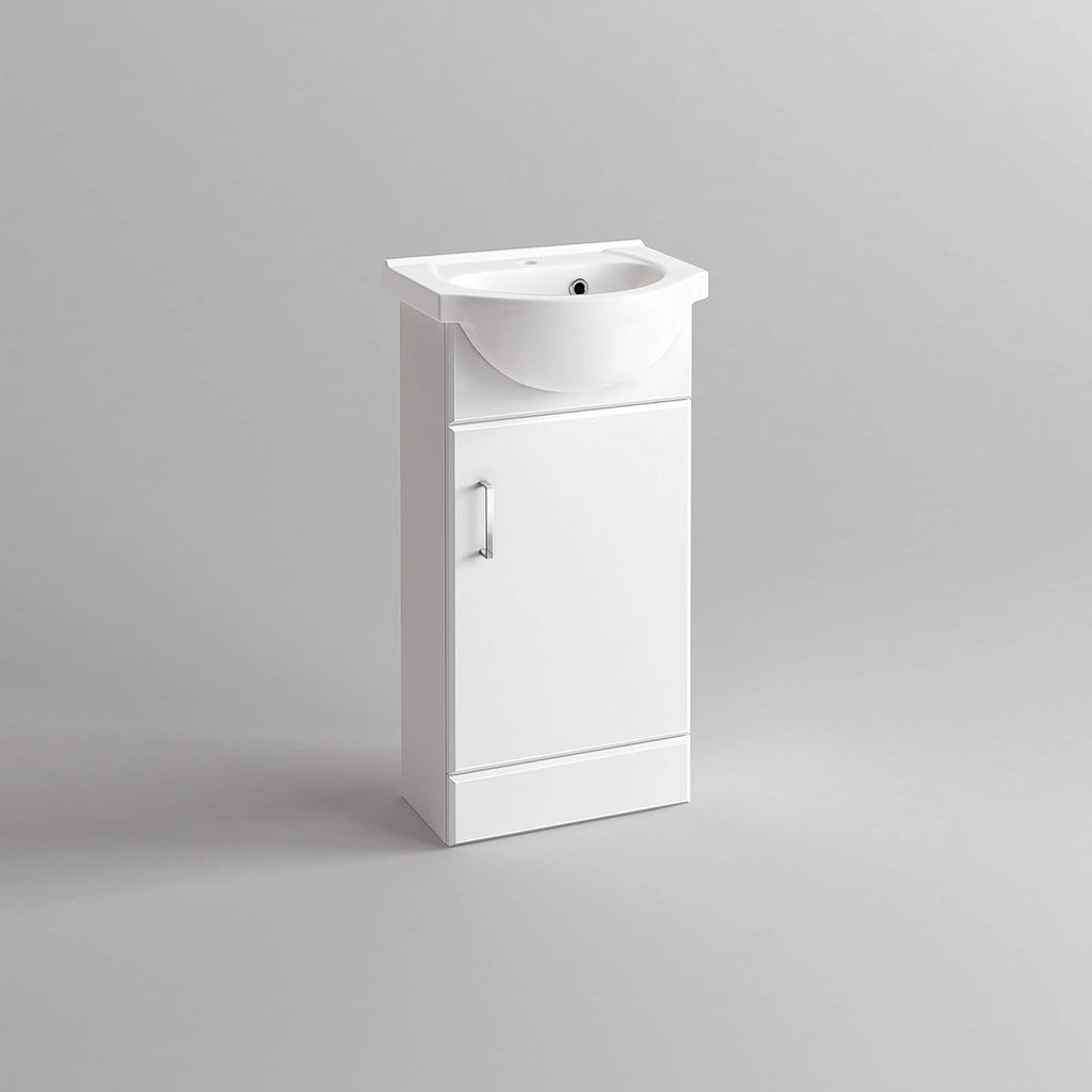 Vanity Unit Furniture Set Cloakroom, Wash Basin Bathroom Sink, Soft Close Toilet Seat, Dual Flush,Quartz Closed Coupled Toilet Set-Gloss White (Flat Pack)
