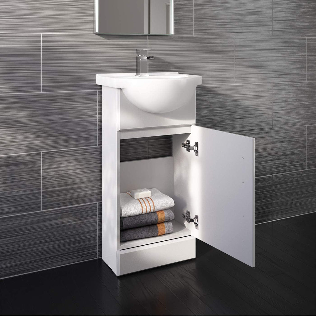 Vanity Unit Furniture Set Cloakroom, Wash Basin Bathroom Sink, Soft Close Toilet Seat, Dual Flush,Quartz Closed Coupled Toilet Set-Gloss White (Flat Pack)