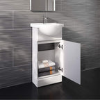 Vanity Unit Furniture Set Cloakroom, Wash Basin Bathroom Sink, Soft Close Toilet Seat, Dual Flush,Quartz Closed Coupled Toilet Set-Gloss White (Flat Pack)