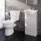 Vanity Unit Furniture Set Cloakroom, Wash Basin Bathroom Sink, Soft Close Toilet Seat, Dual Flush,Quartz Closed Coupled Toilet Set-Gloss White (Flat Pack)