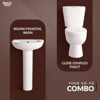 iBathUK Basics Close Coupled Toilet & Round Pedestal Basin, Stylish Complete Bathroom Suites for Contemporary Home