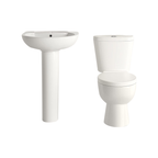 iBathUK Basics Close Coupled Toilet & Round Pedestal Basin, Stylish Complete Bathroom Suites for Contemporary Home