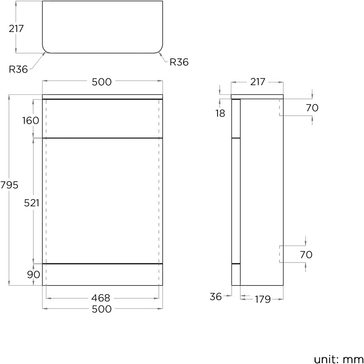 Denver 500x217 WC Unit - White Gloss