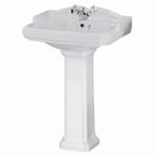 iBathUK Elizabeth Traditional Pedestal Ceramic Wash Basin with Single Tap Hole, Classic White Bathroom Sink, Ceramic Wash Basin