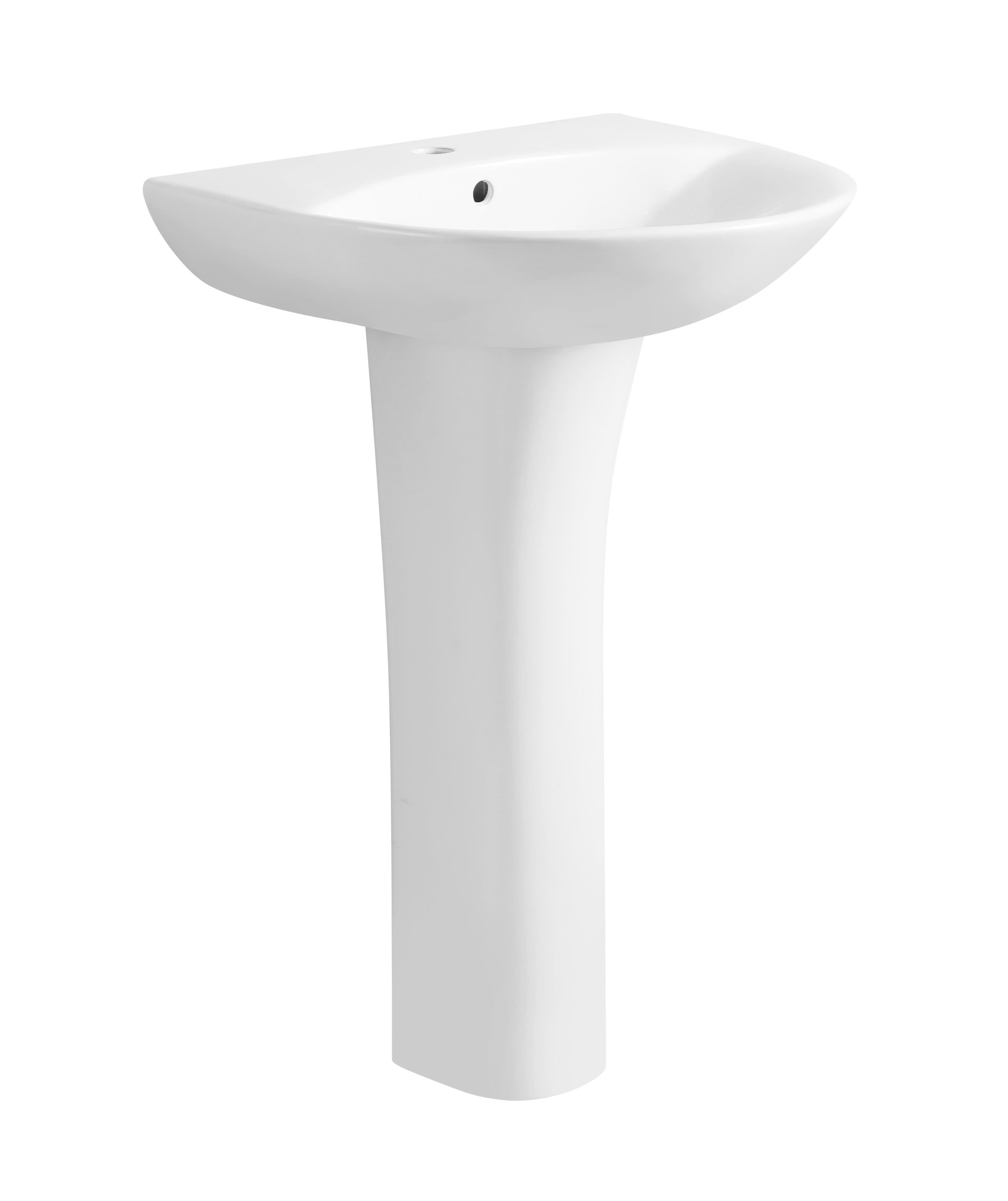 iBathUK Palma Round Bathroom Pedestal Sink, High Gloss White Ceramic Wash Basin with Classic Basin Sink Bowl Design