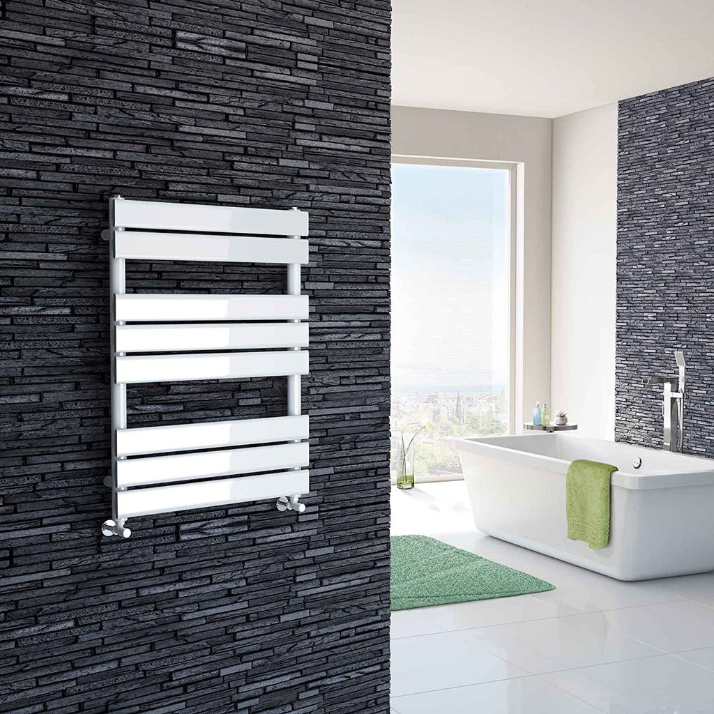 iBathUK Zerith Designer Flat Panel Heated Towel Rail Matt White Slim Single Panel Wall Mounted, High Thermal Output, 800 x 600 mm