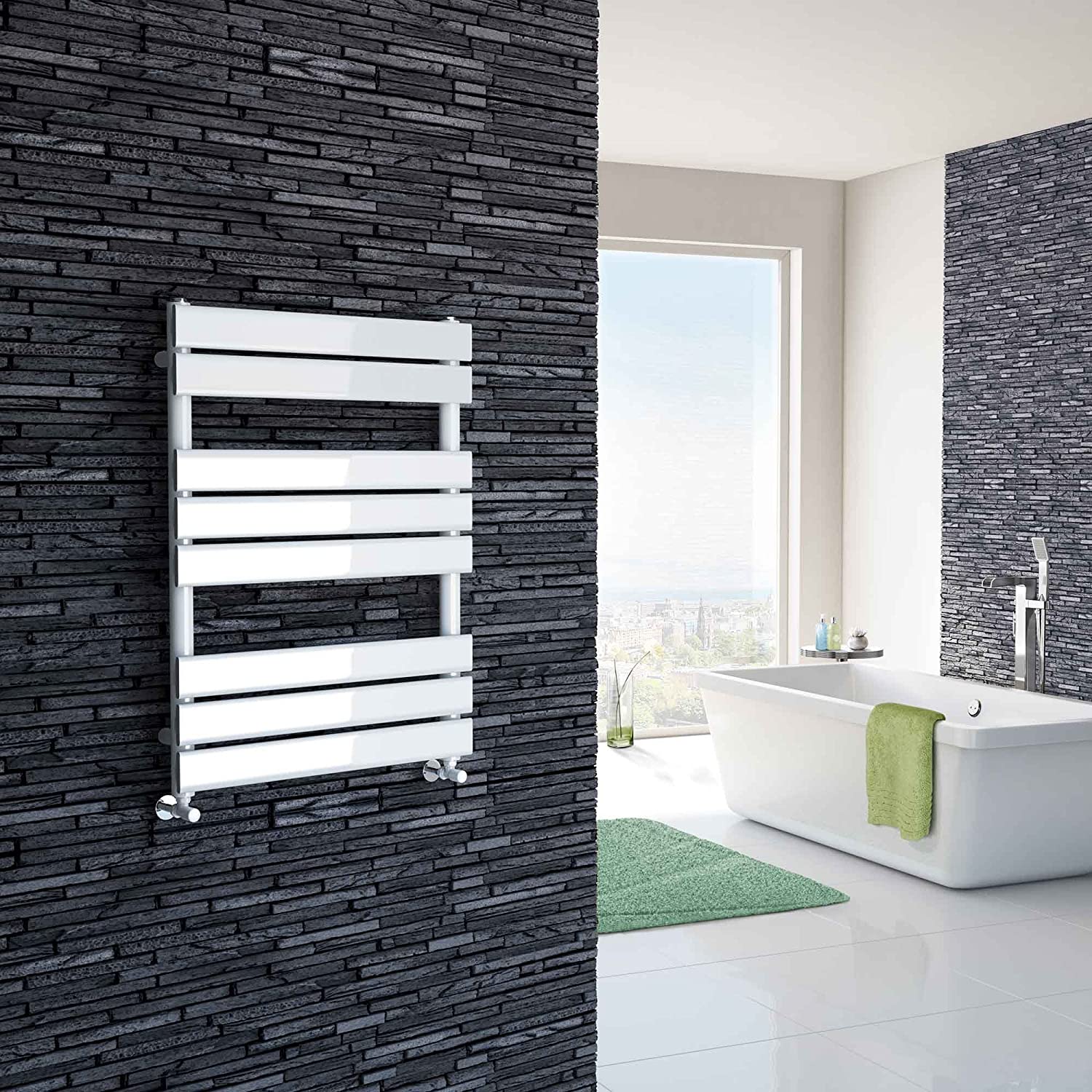 800 x 600 White Flat Panel Heated Towel Rail Bathroom Radiator