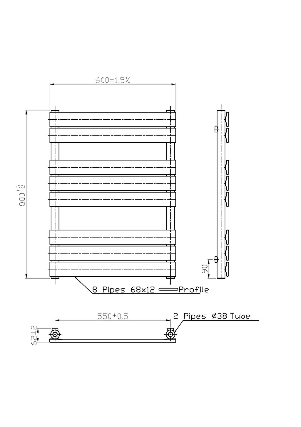 iBathUK Zerith Designer Flat Panel Heated Towel Rail Matt White Slim Single Panel Wall Mounted, High Thermal Output, 800 x 600 mm