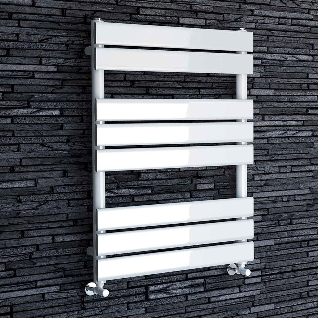 iBathUK Zerith Designer Flat Panel Heated Towel Rail Matt White Slim Single Panel Wall Mounted, High Thermal Output, 800 x 600 mm