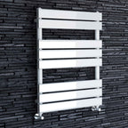 iBathUK Zerith Designer Flat Panel Heated Towel Rail Matt White Slim Single Panel Wall Mounted, High Thermal Output, 800 x 600 mm