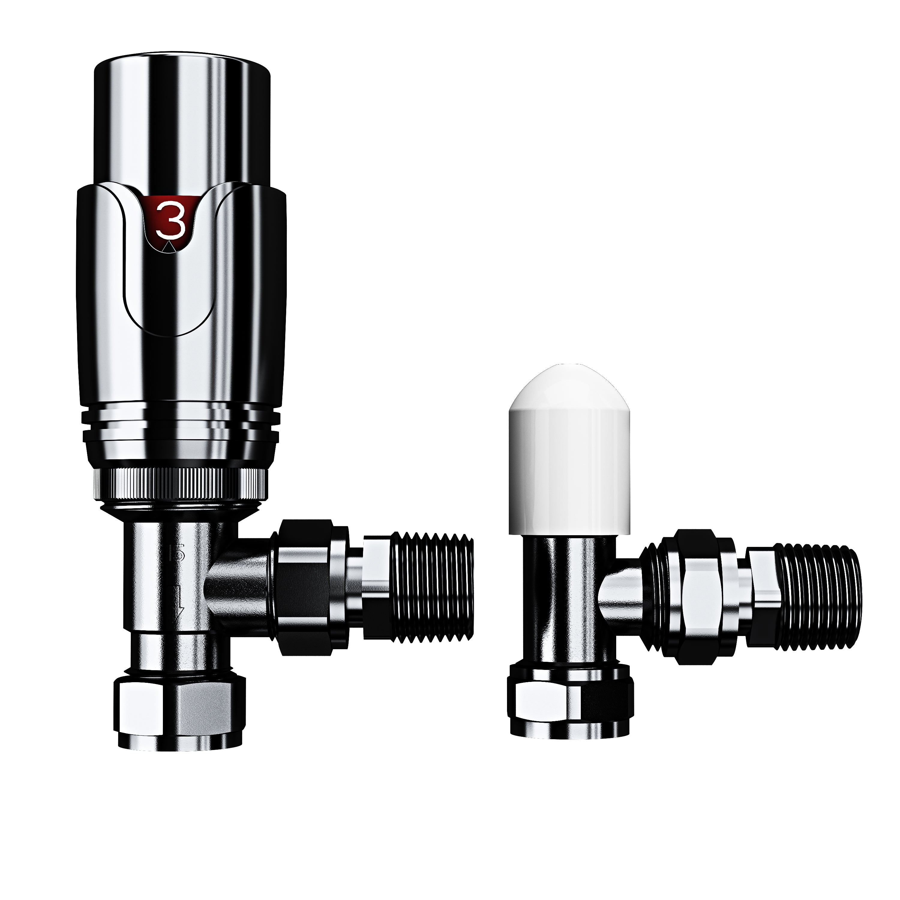 iBathUK Equa White/Chrome Thermostatic Straight Radiator Valve TRV Pair, Clip-On Install, Anti-Scald, Wall or Floor Mounted, Universal Fit for Radiators