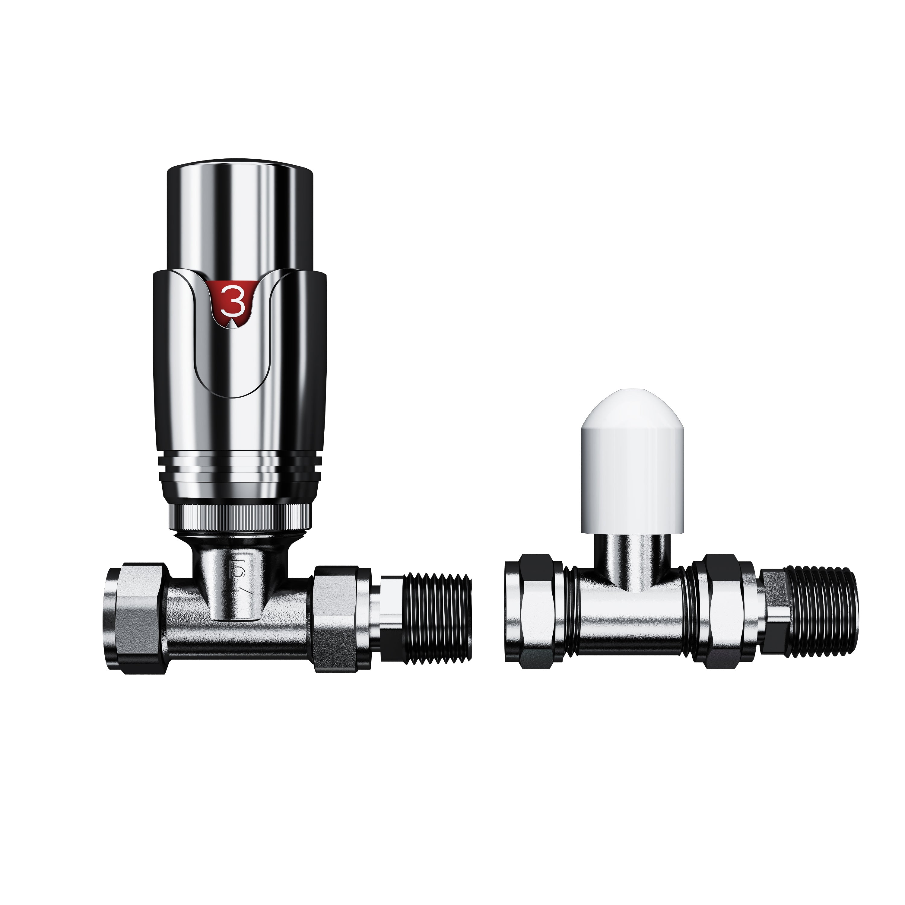 iBathUK Equa White/Chrome Thermostatic Straight Radiator Valve TRV Pair, Clip-On Install, Anti-Scald, Wall or Floor Mounted, Universal Fit for Radiators