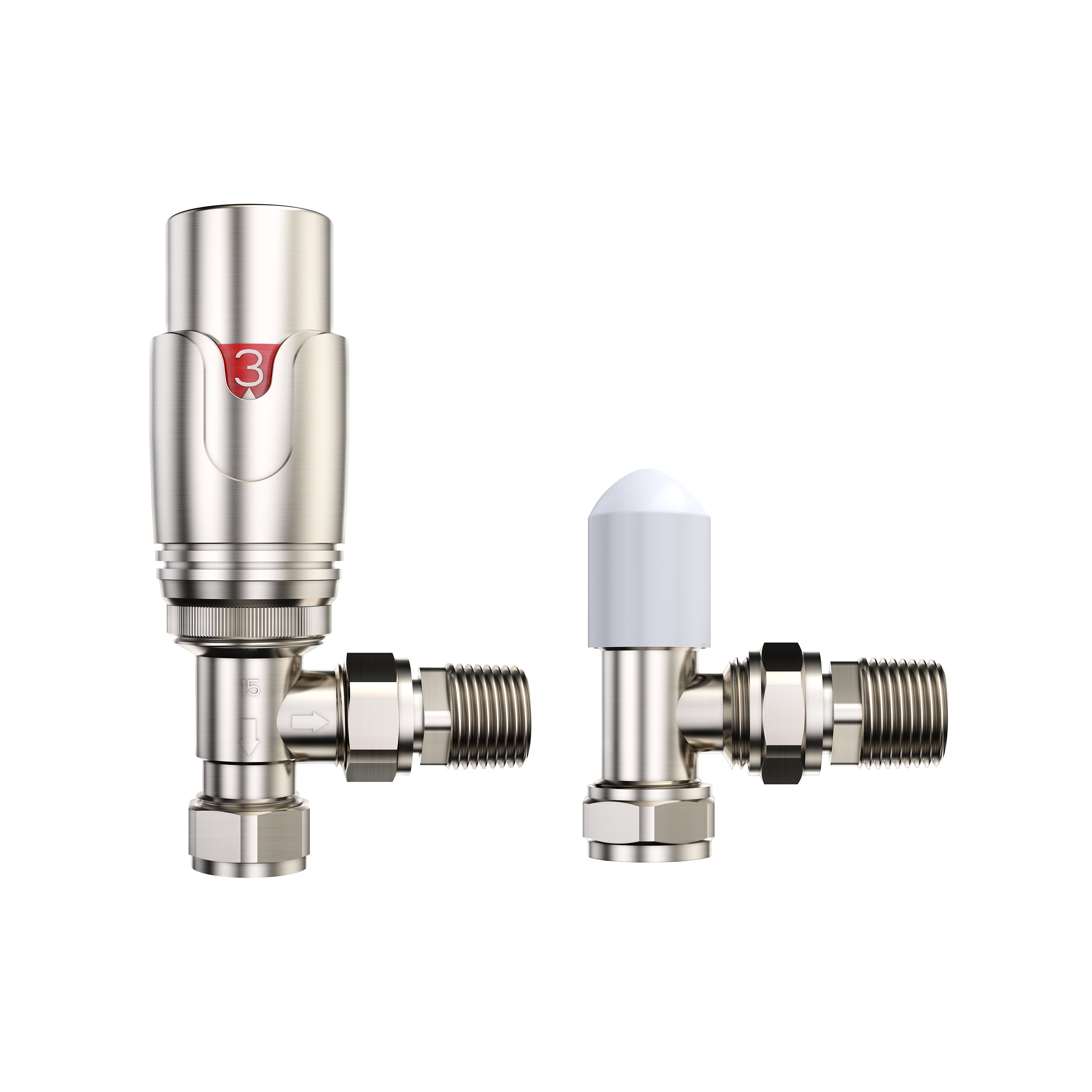 iBathUK Equa White/Chrome Thermostatic Straight Radiator Valve TRV Pair, Clip-On Install, Anti-Scald, Wall or Floor Mounted, Universal Fit for Radiators
