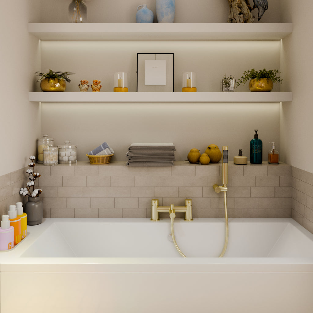 Dixon Round lever Bath Shower Mixer Tap with Kit - Brushed Brass