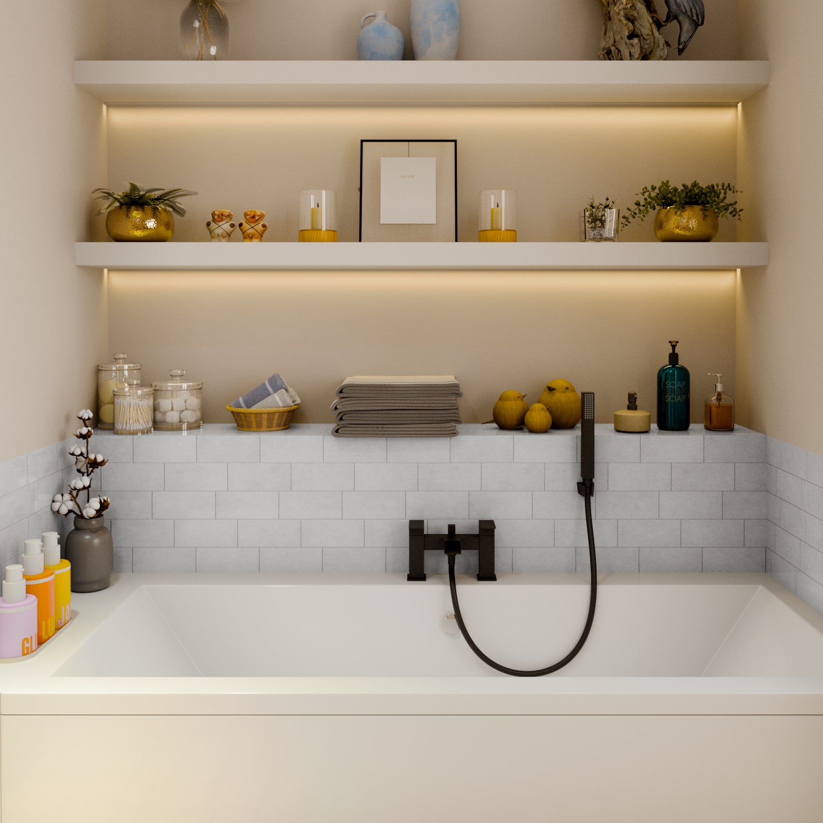 Kelvin Square Waterfall Bath Shower Mixer Tap with Kit - Matt Black