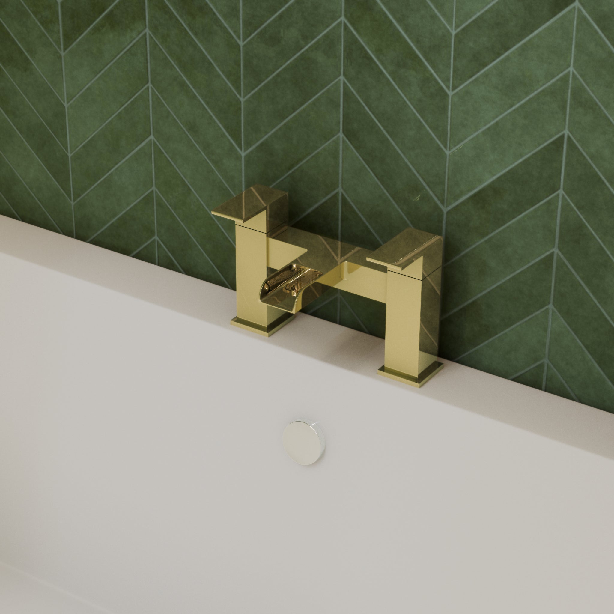 Kelvin Square Waterfall Bath Filler Mixer Tap - Brushed Brass