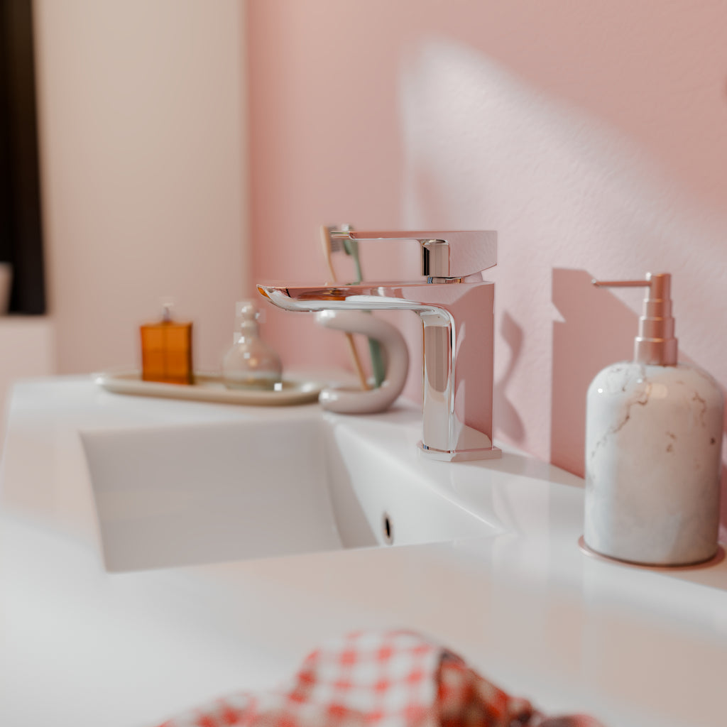 Lunar Soft Square Mono Basin Mixer Tap with Waste - Chrome