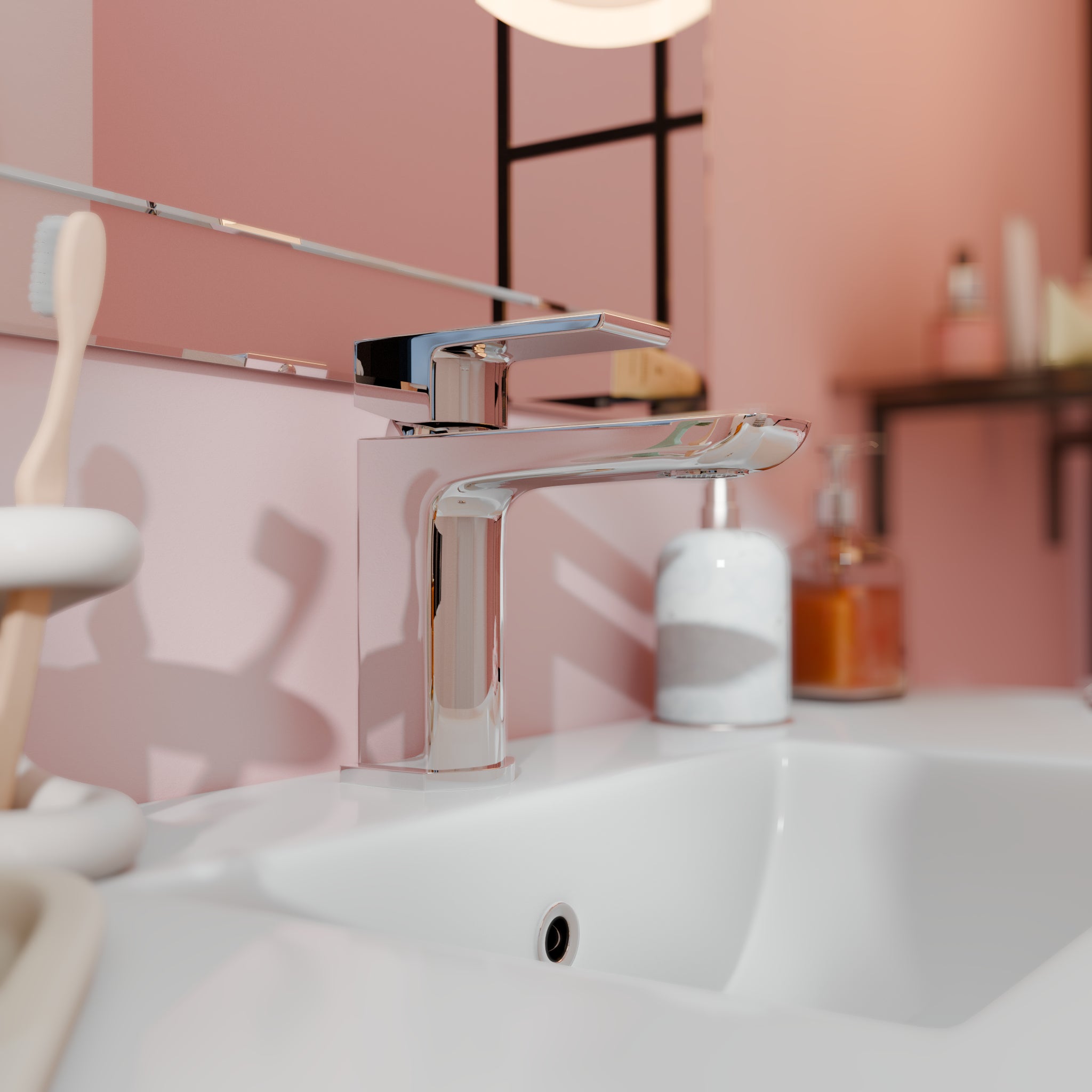 Lunar Soft Square Mono Basin Mixer Tap with Waste - Chrome