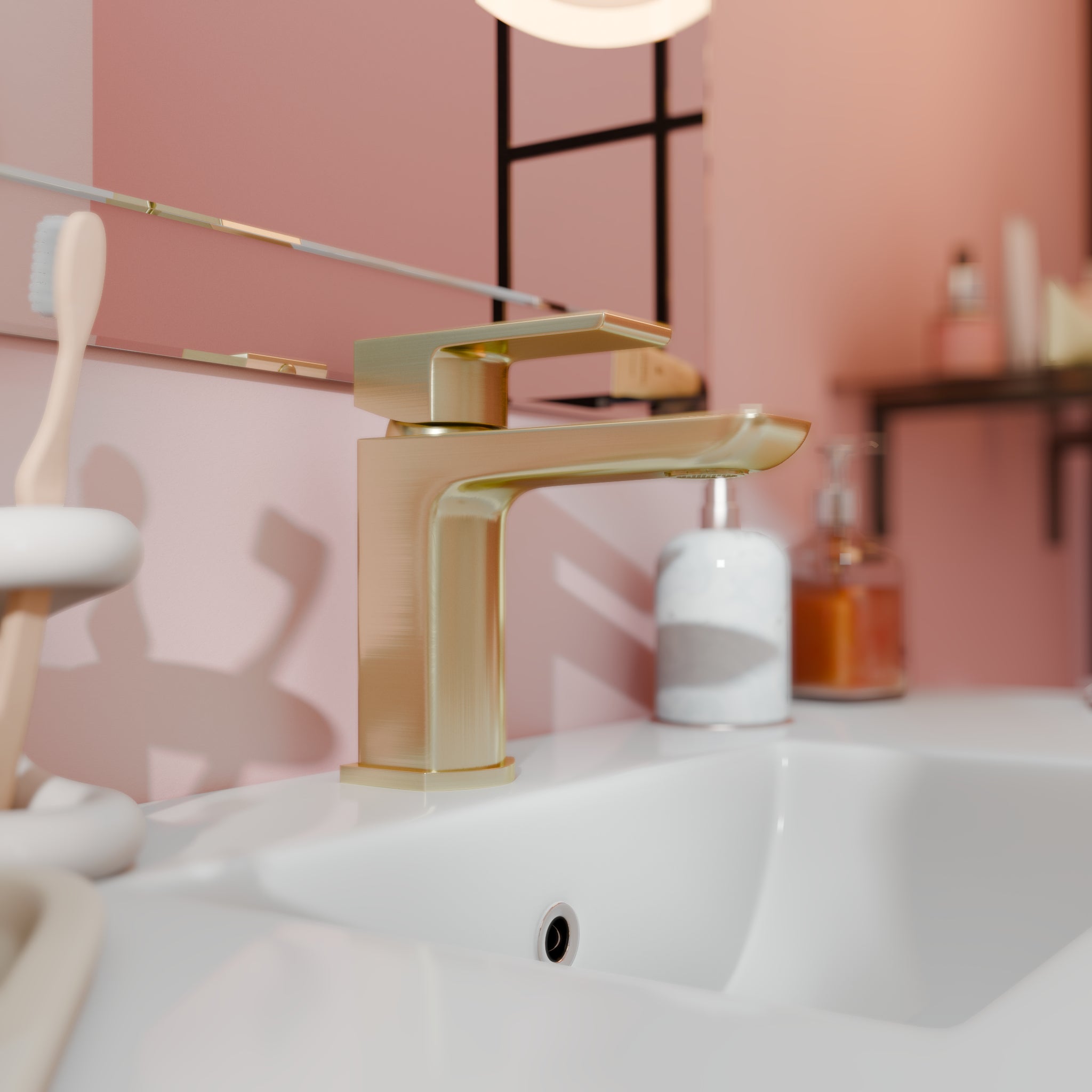 Lunar Soft Square Mono Basin Mixer Tap with Waste - Brushed Brass