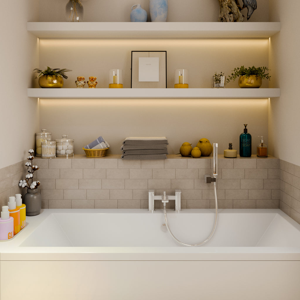 Lunar Soft Square Bath Shower Mixer Tap with Kit - Chrome