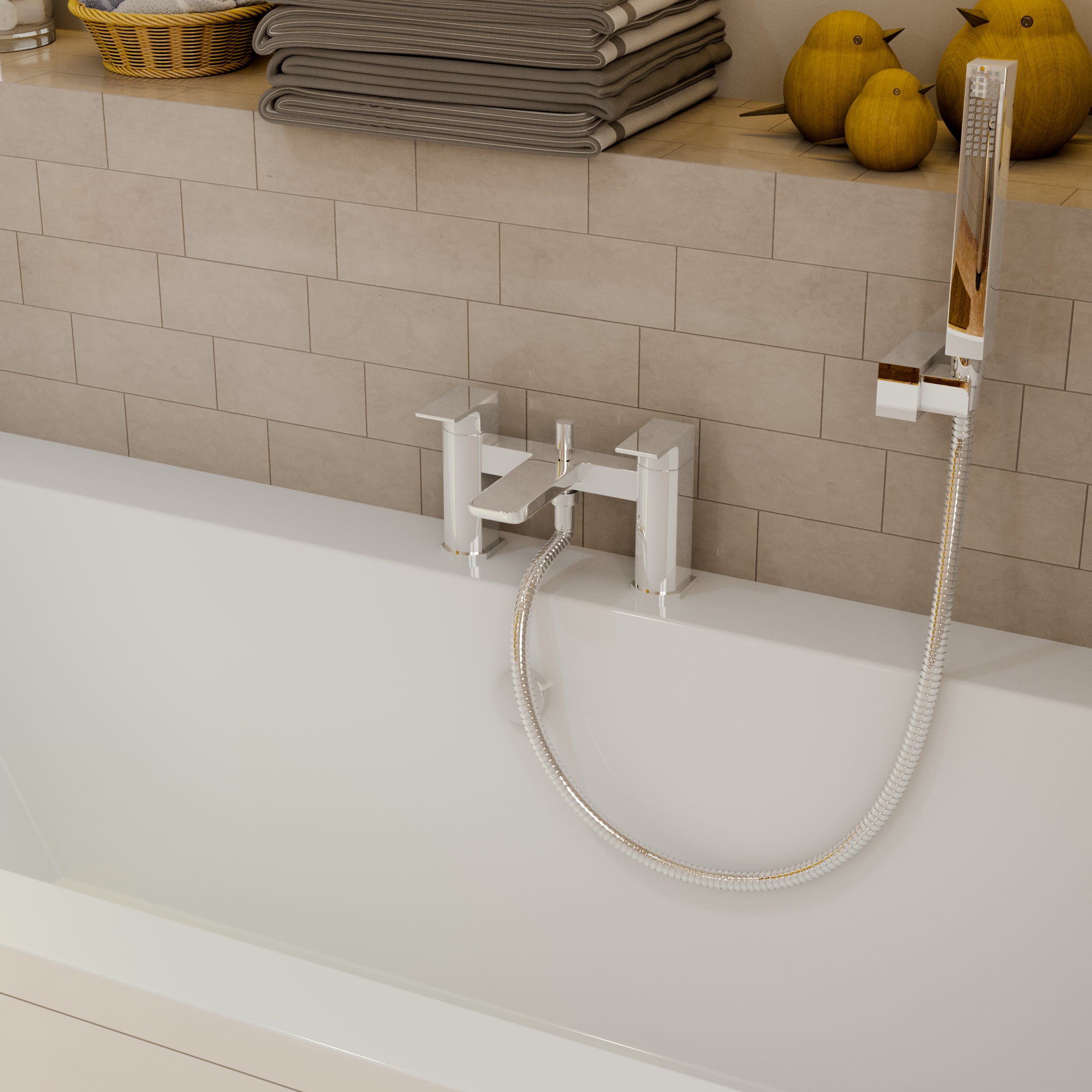 Lunar Soft Square Bath Shower Mixer Tap with Kit - Chrome