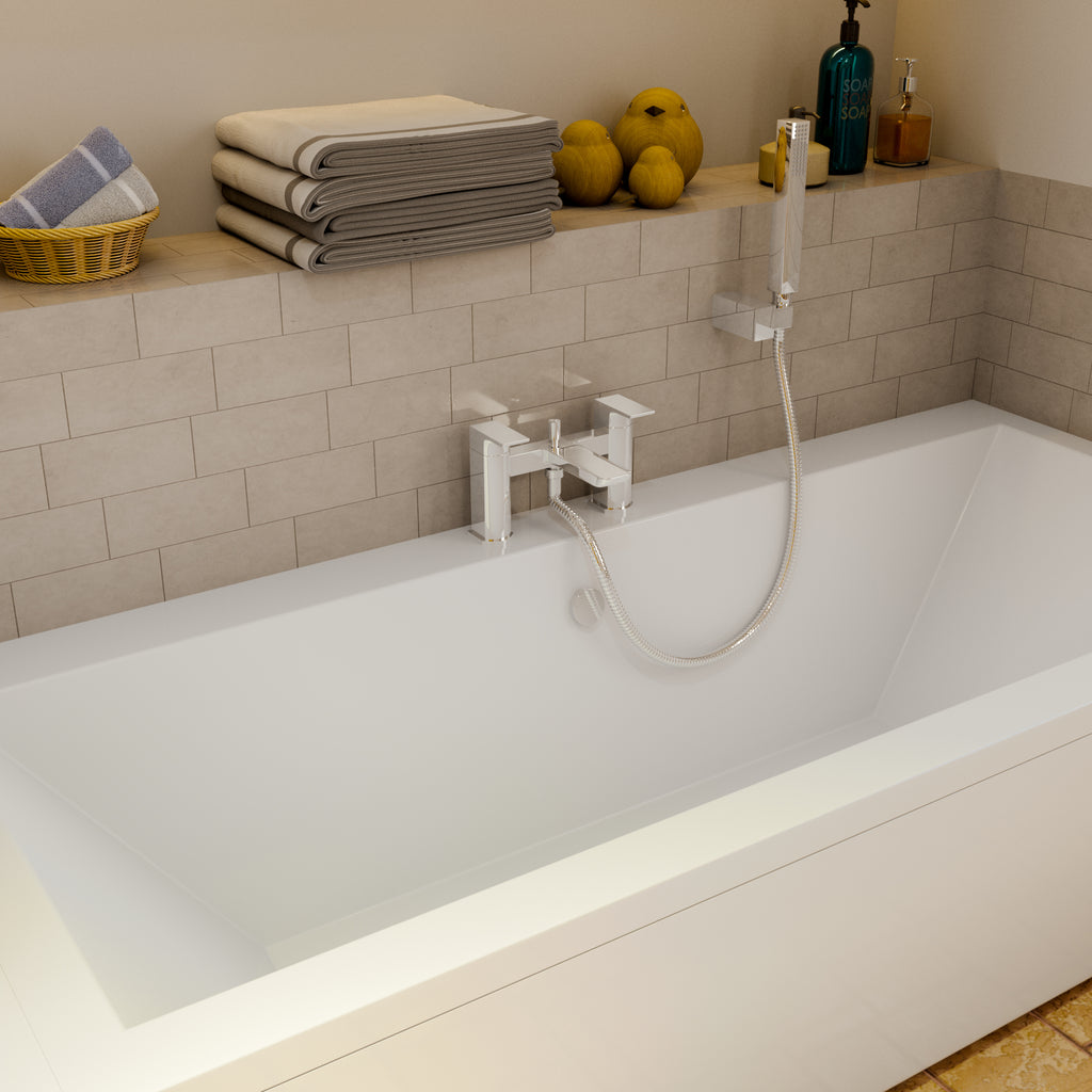 Lunar Soft Square Bath Shower Mixer Tap with Kit - Chrome