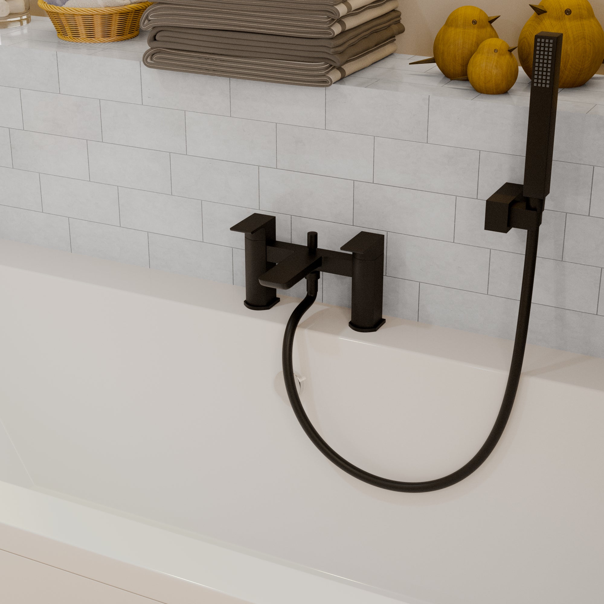 Lunar Soft Square Bath Shower Mixer Tap with Kit - Matt Black