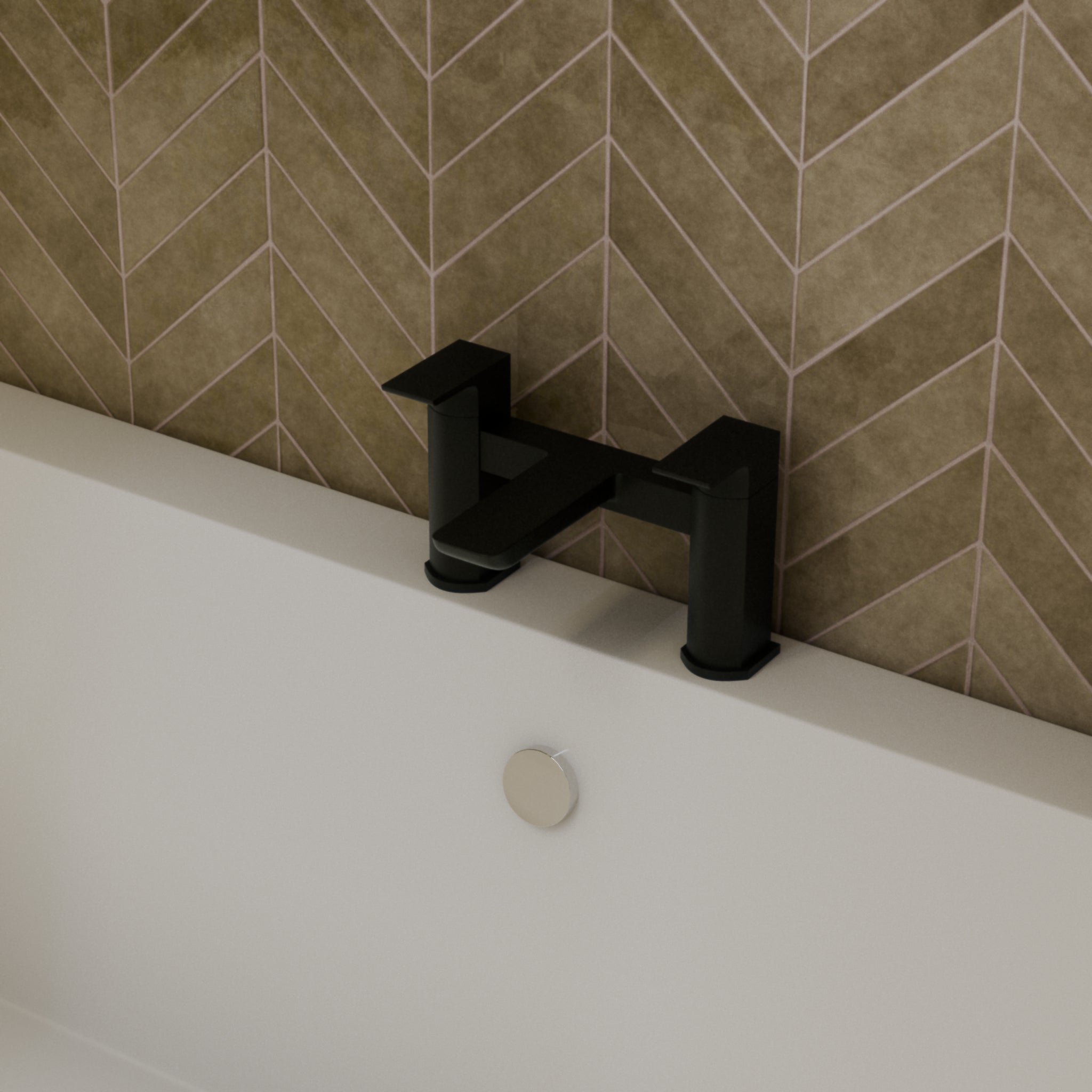 Lunar Soft Square Bath Filler Mixer Tap - Matt Black