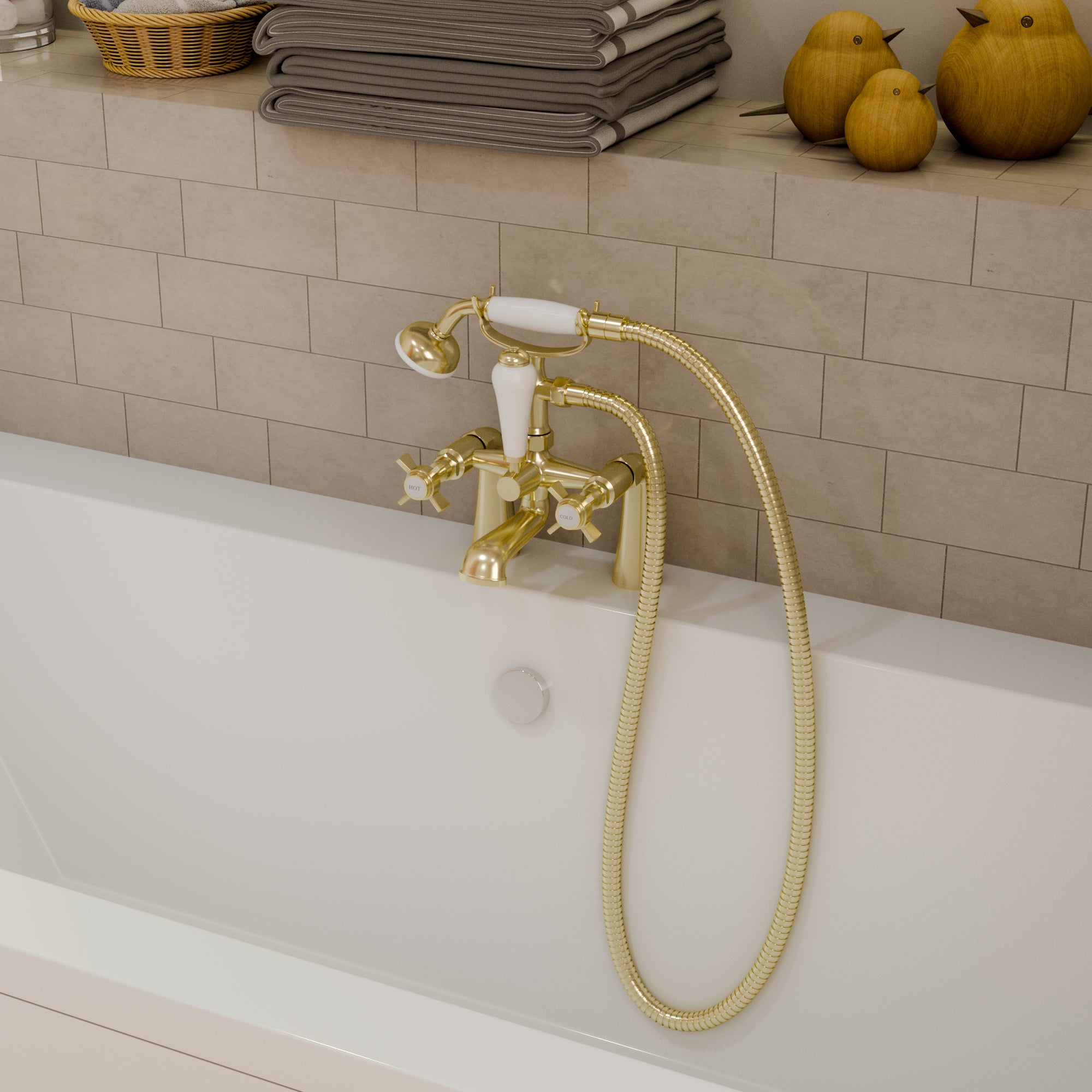 Regency Traditional Bath Shower Mixer Tap with Kit - Brushed Brass