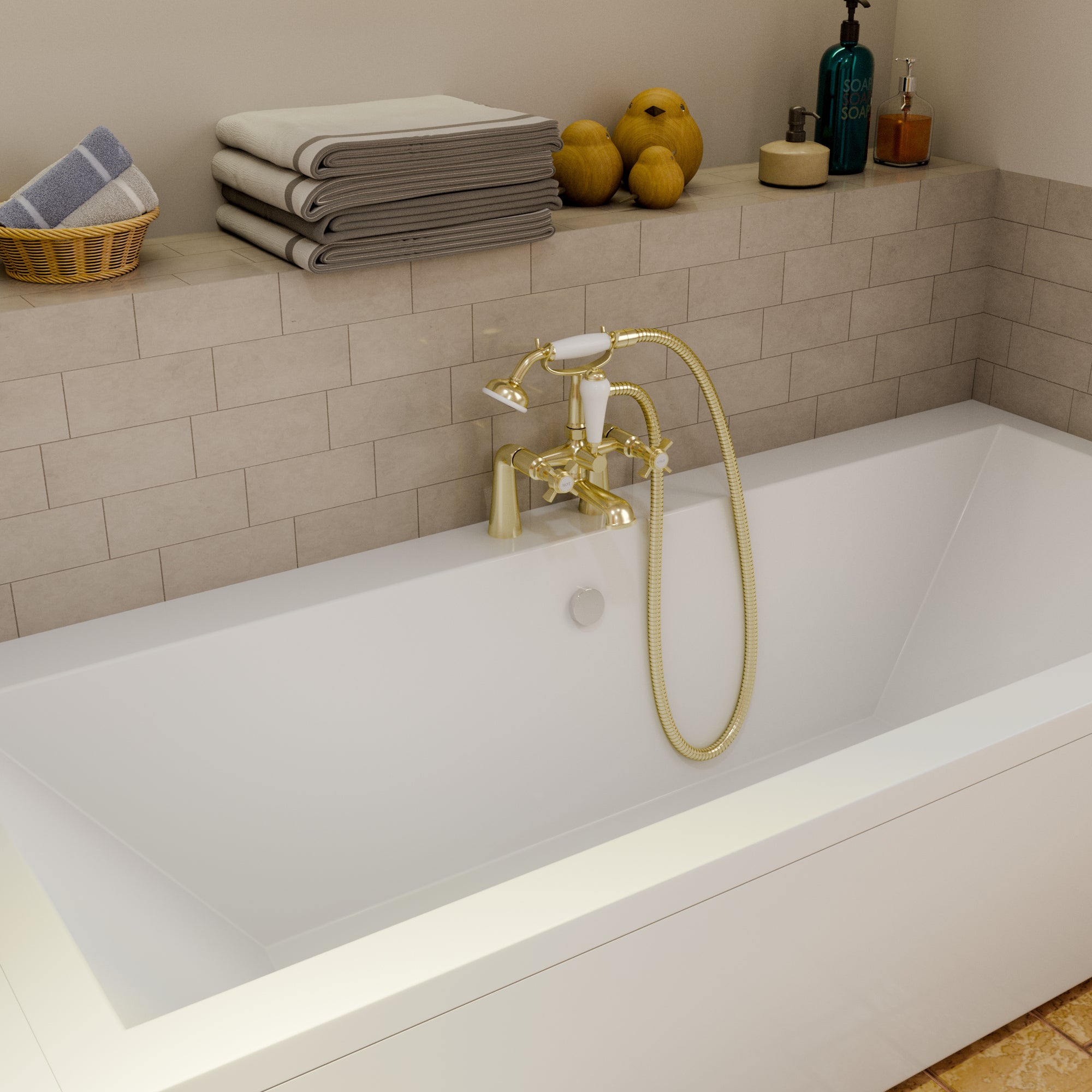 Regency Traditional Bath Shower Mixer Tap with Kit - Brushed Brass