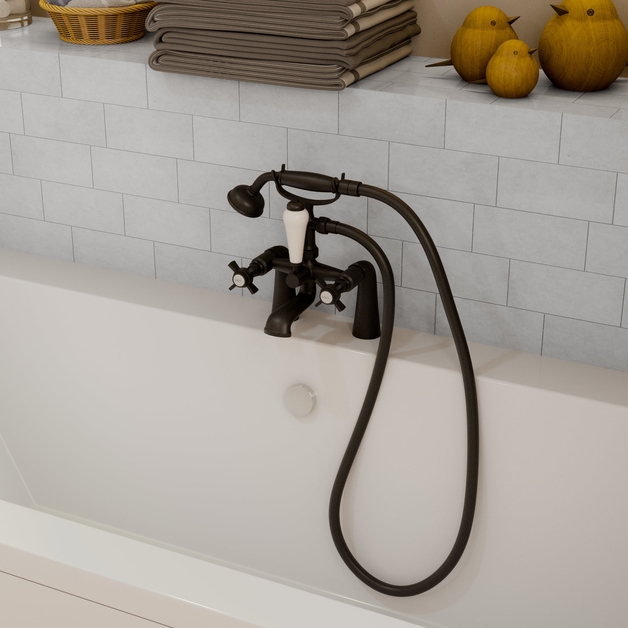Regency Traditional Bath Shower Mixer Tap with Kit - Matt Black