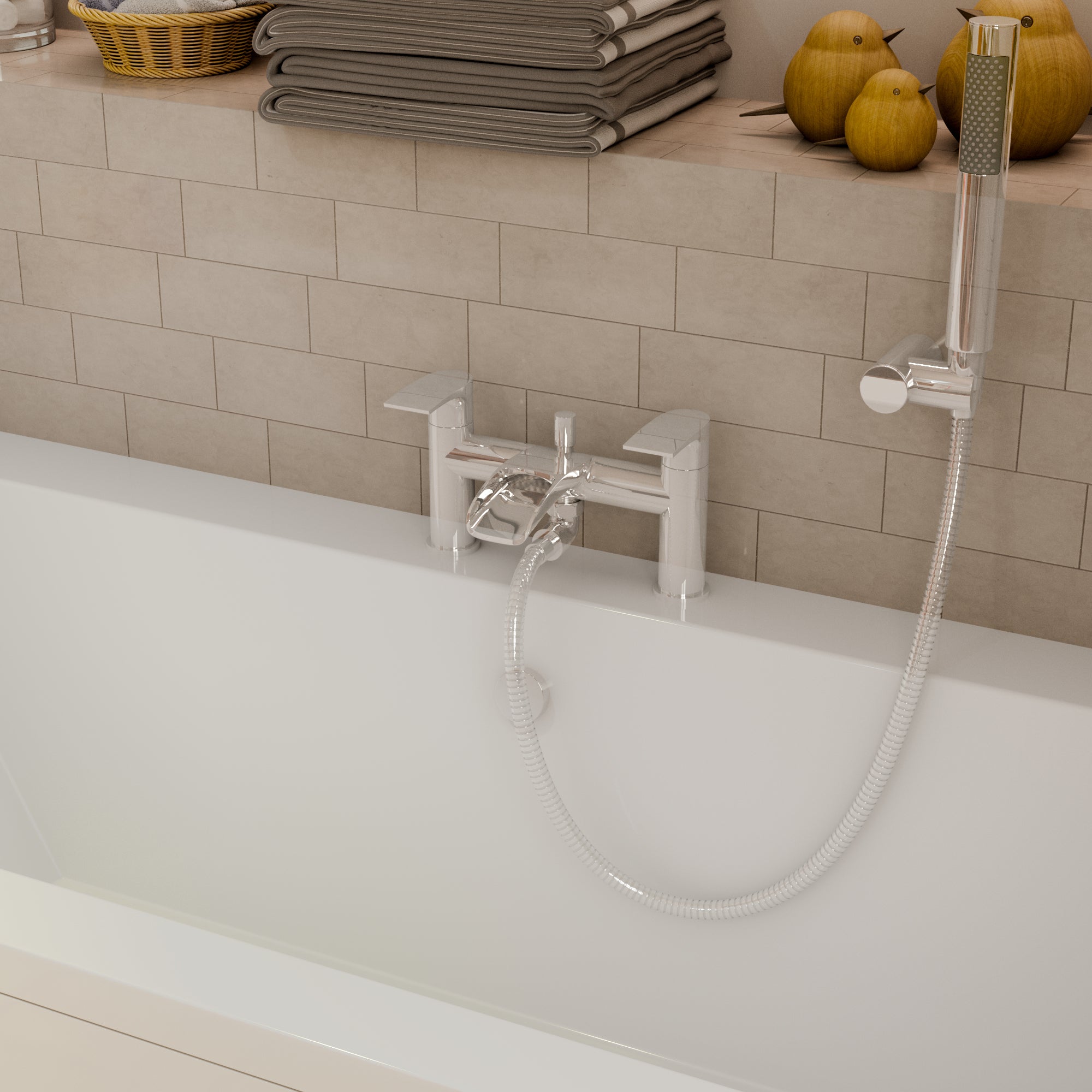 Symphony Round Waterfall Bath Shower Mixer Tap with Kit - Chrome