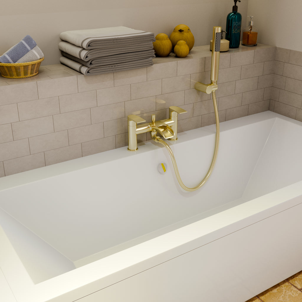 Symphony Round Waterfall Bath Shower Mixer Tap with Kit - Brushed Brass